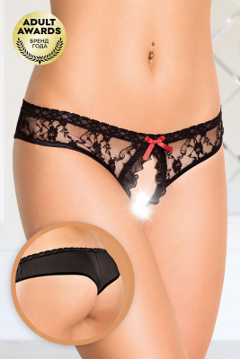 Трусики кружевные открытые SoftLine Collection, черный, S/M (0T-00007783)