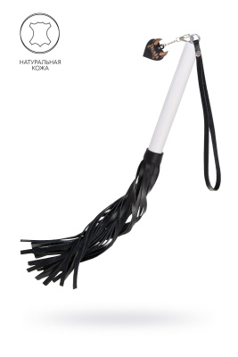 Плеть Pecado BDSM, белая рукоять, чёрные хлысты, натуральная кожа (УТ-00004661)